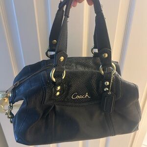 Authentic Coach Black Leather Satchel with Gold Accents